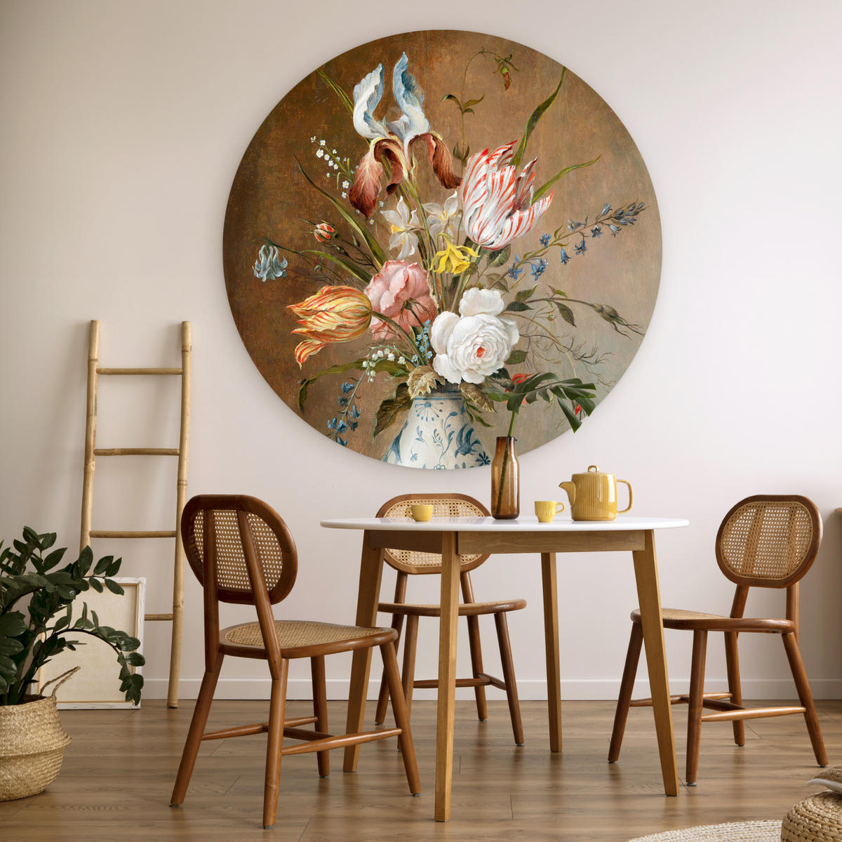 WANDBILD Stilleben mit Blumen - Balthasar van der Ast - Malerei 150x150 cm - Sandfarben, Kunststoff (150/150cm) - MuchoWow