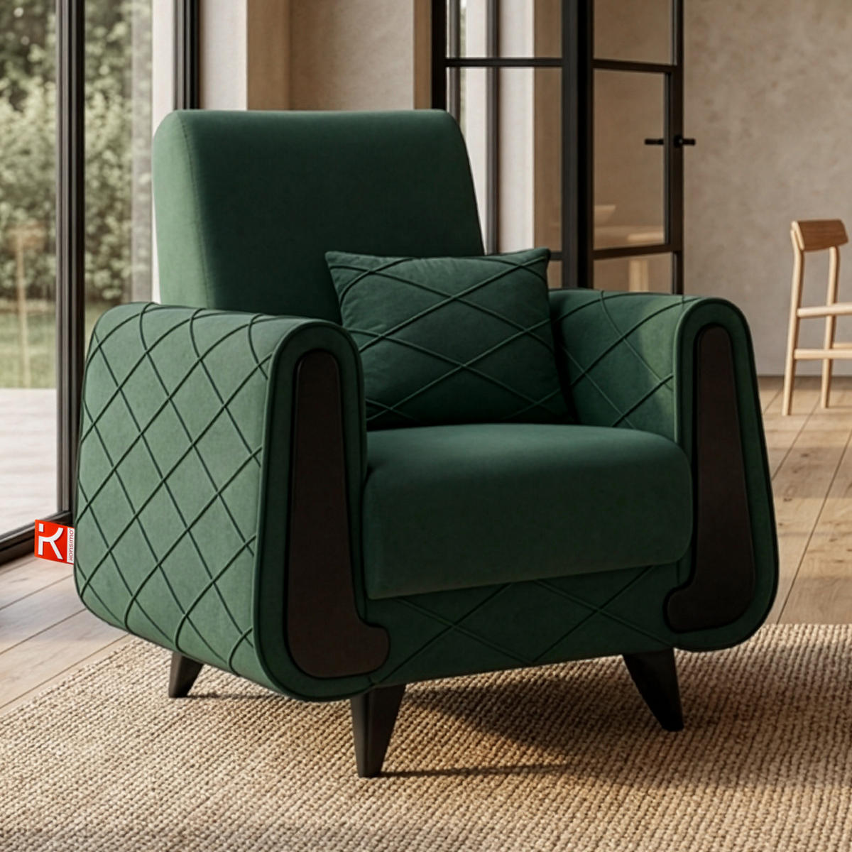 SESSEL GUSTAVO III Velours, Dunkelgrün - Dunkelgrün, Holz/Holzwerkstoff (83/95/92cm) - KONSIMO®