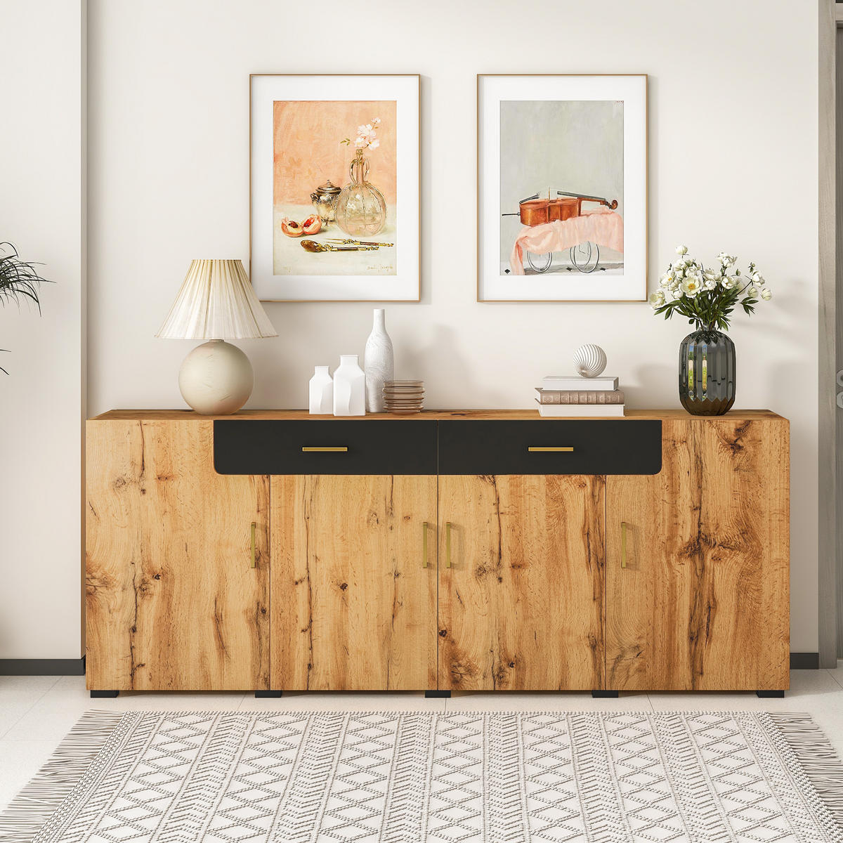 SIDEBOARD Holz- und Schwarzoptik 208/39,5/80 cm - Braun, Holzwerkstoff (39.5/80/208cm) - Urban Meuble