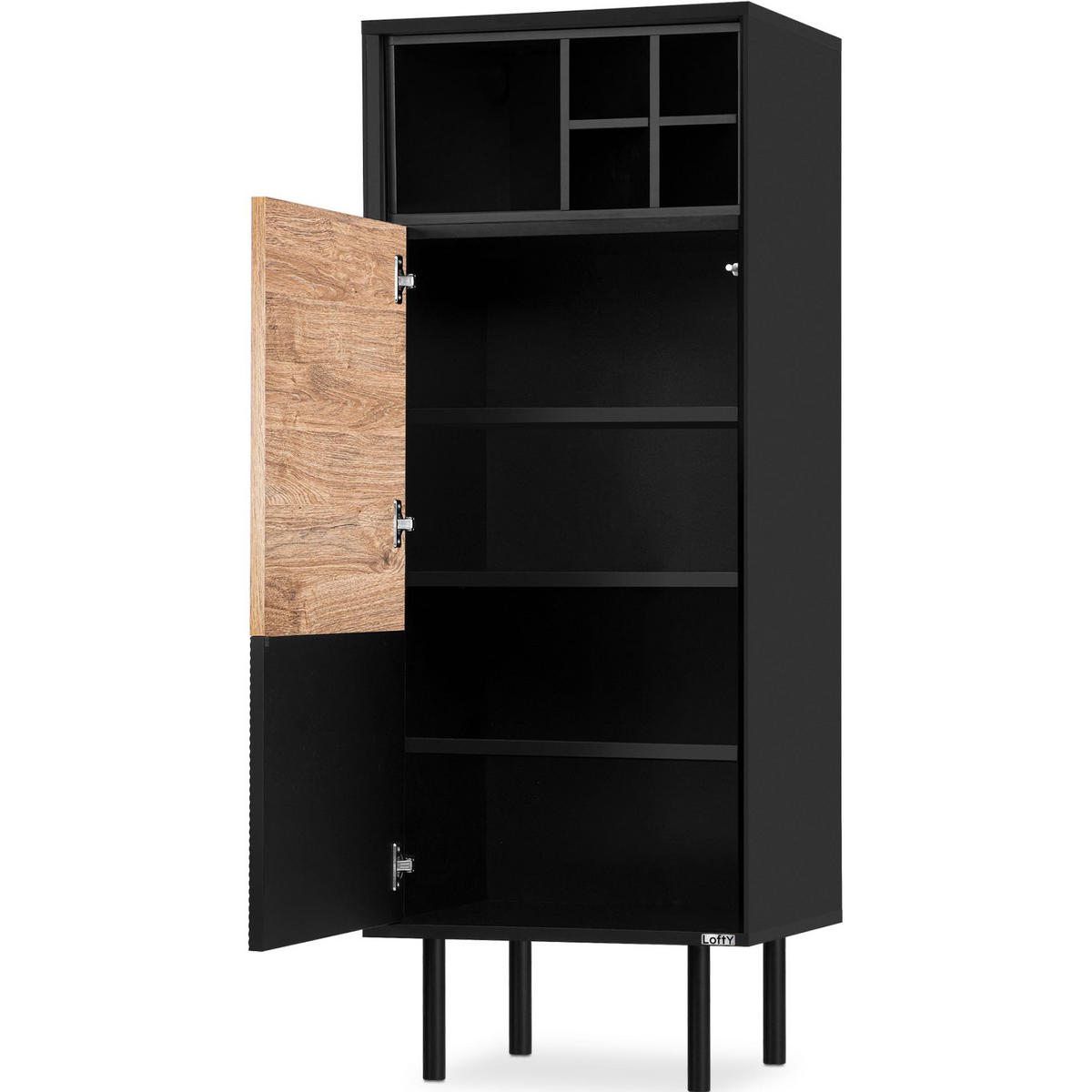 REGALE LOFTY Weineinlage, schwarz / Eiche natur - Eichefarben/Schwarz, Holzwerkstoff (52/135/41cm) - KONSIMO®