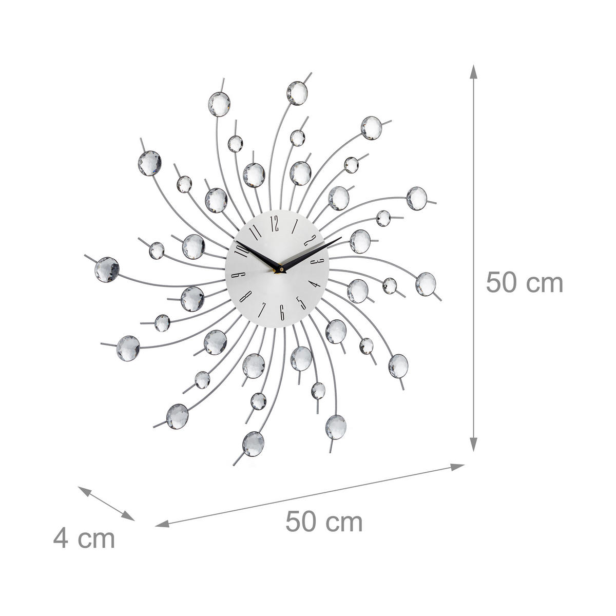 WANDUHR - Silberfarben, Kunststoff/Metall (50/50/4cm) - Relaxdays