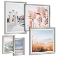 BILDER SET 5er Set - 50x50 cm & 20x30 cm & 40x60 cm Silberner Rahmen - Pflanzen, Meereswellen, Aussicht, Häuser - Silberfarben, Kunststoff (40/60cm) - TULUP