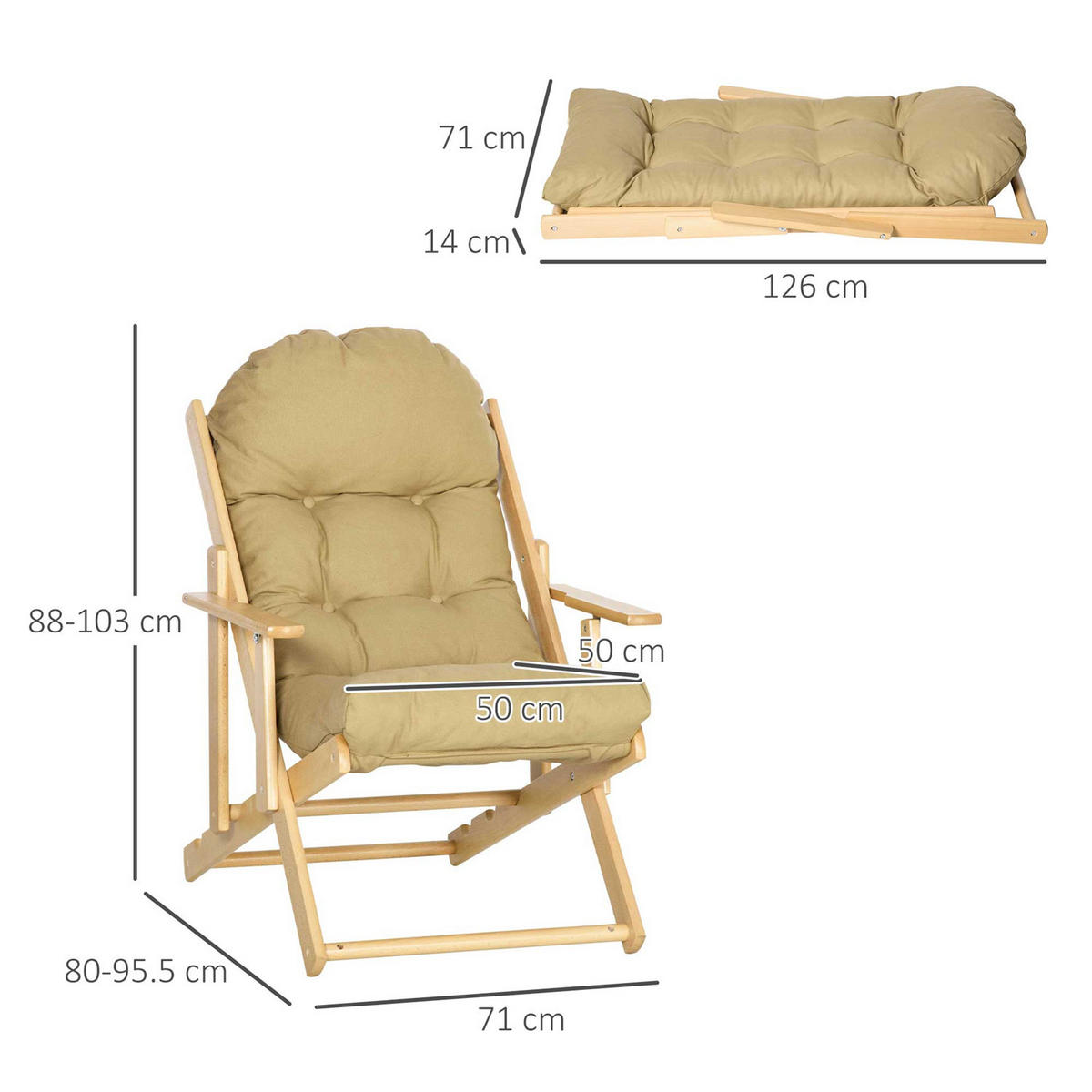 RELAXSESSEL klappbar Leinenoptik Buchenholz braun - Naturfarben, Textil (71/126/14cm) - Kaket