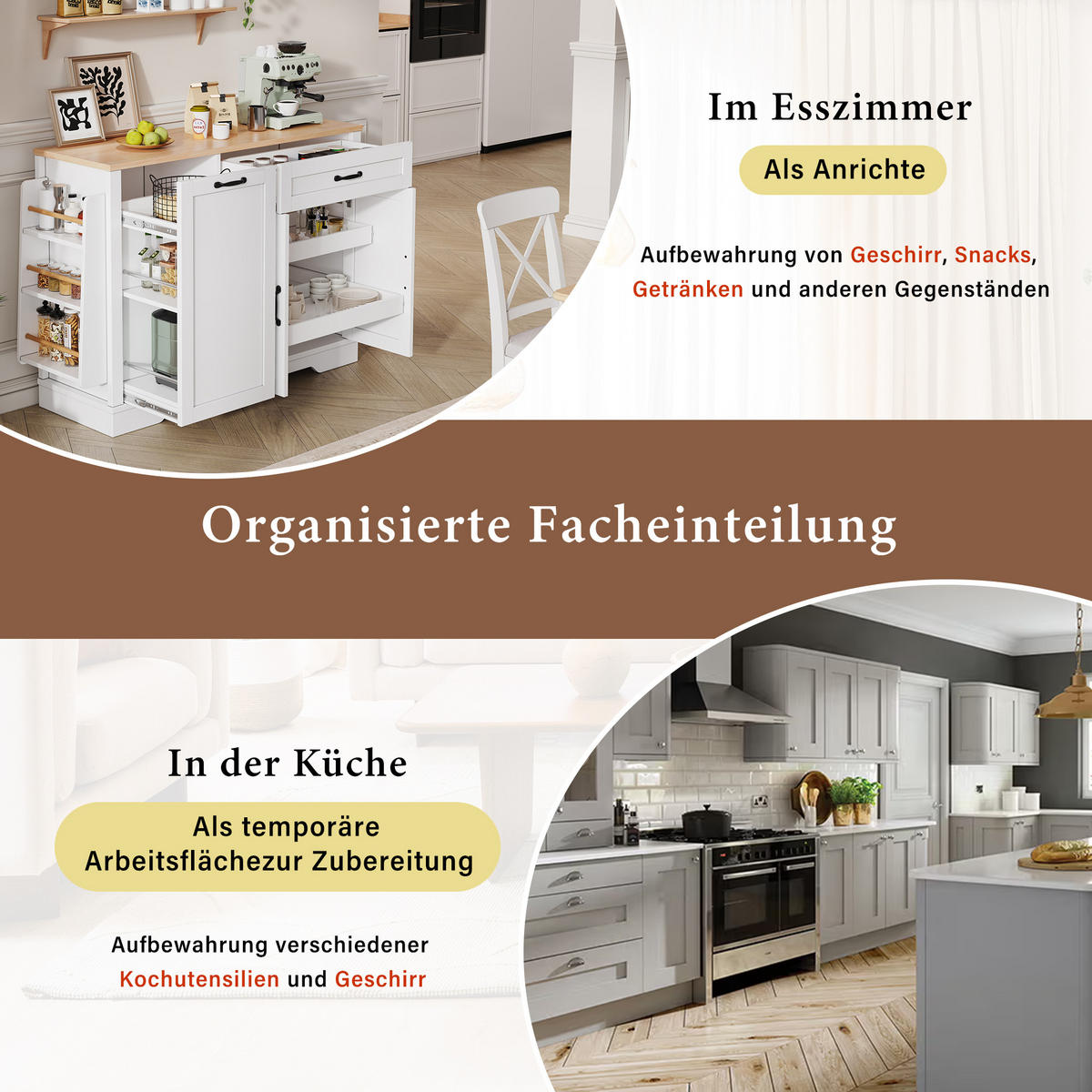 KÜCHENINSEL 115/40/87 cm weiß mit ausziehbaren Schubladen - Weiß, Holzwerkstoff (115/87/40cm) - OKWISH