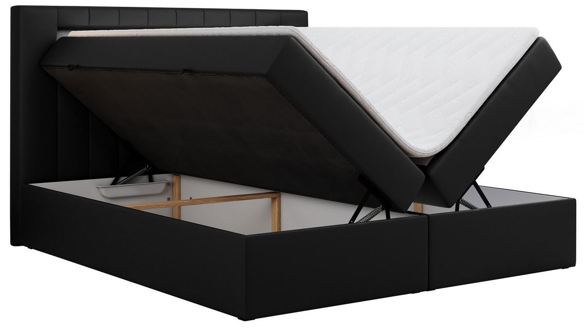 BOXBETT GOLD-5 LED 160/200 Schwarz Kunstleder - H3 - Schwarz, Holz/Textil (160/200cm) - MKS