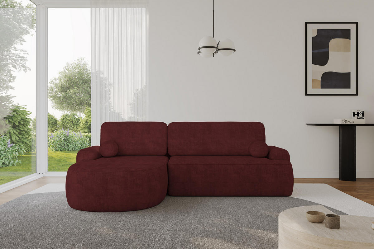 ECKSOFA mit Schlaffunktion und Bettkasten LIRA-L - 264x172x89 Bordeauxrot - Bordeaux, Holzwerkstoff/Textil (264/172cm) - ALTDECOR