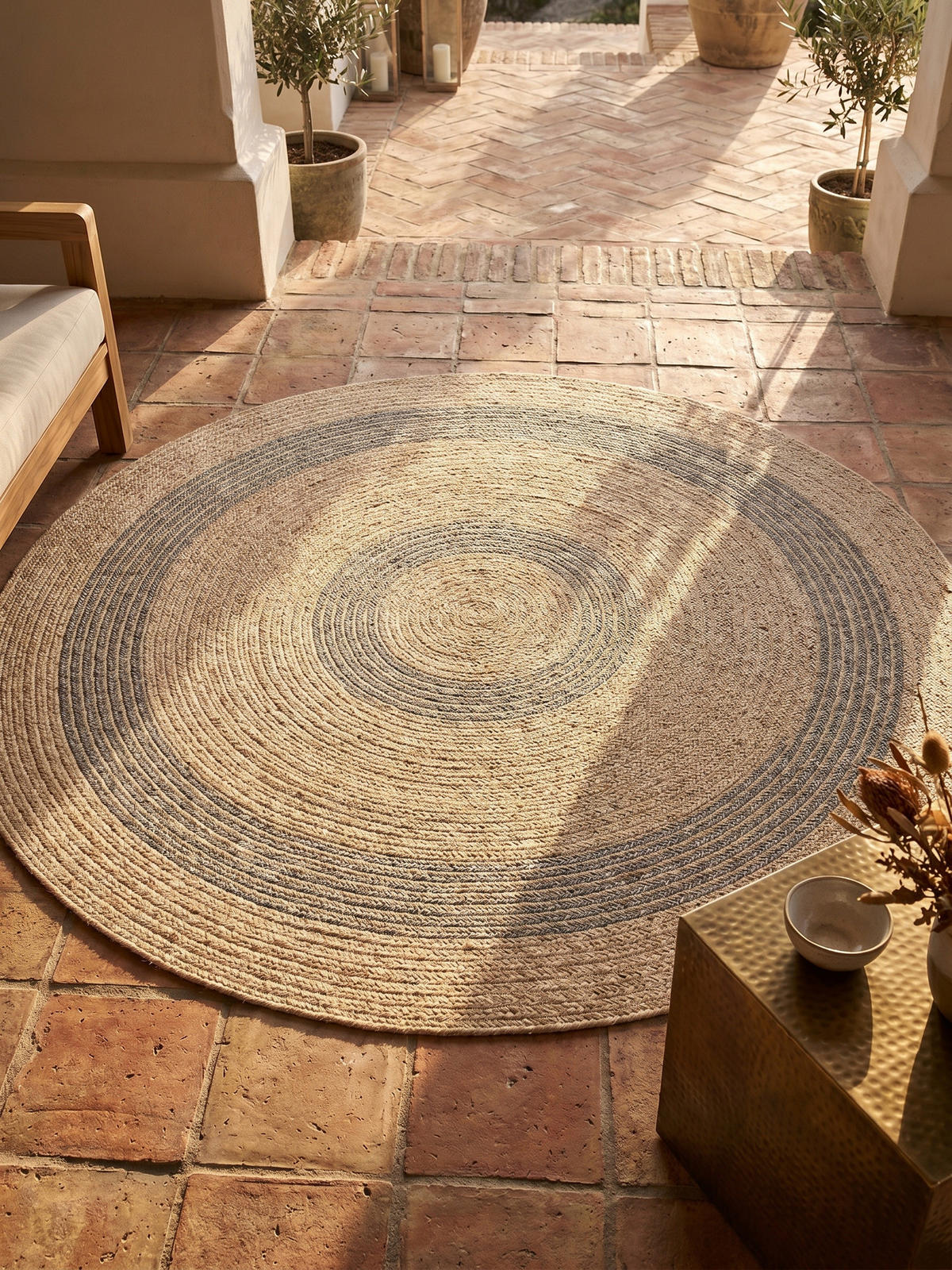 OUTDOORTEPPICH KAUNS, im Vintage-Stil, Schwarz, Ø 80 cm - Beige, Textil (80/80cm) - KADIMA DESIGN