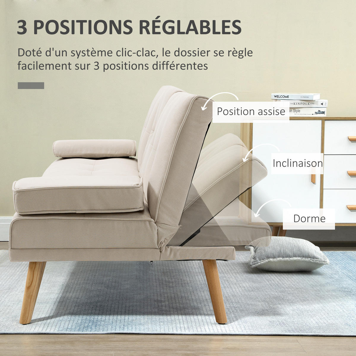 SCHLAFSOFA 3-Sitzer DE-13381 Beige - Beige, Textil (181/78/77cm) - ComfortXL