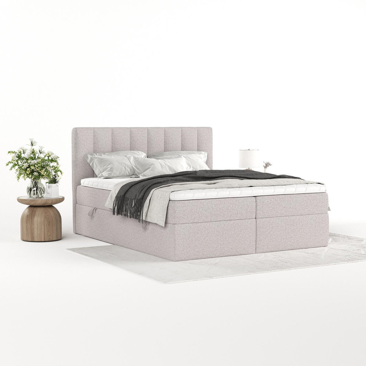 BOXBETT Bari 200/200 cm Beige im Riva Stoff - Beige, Holz/Holzwerkstoff (200/200cm) - AltaBeds