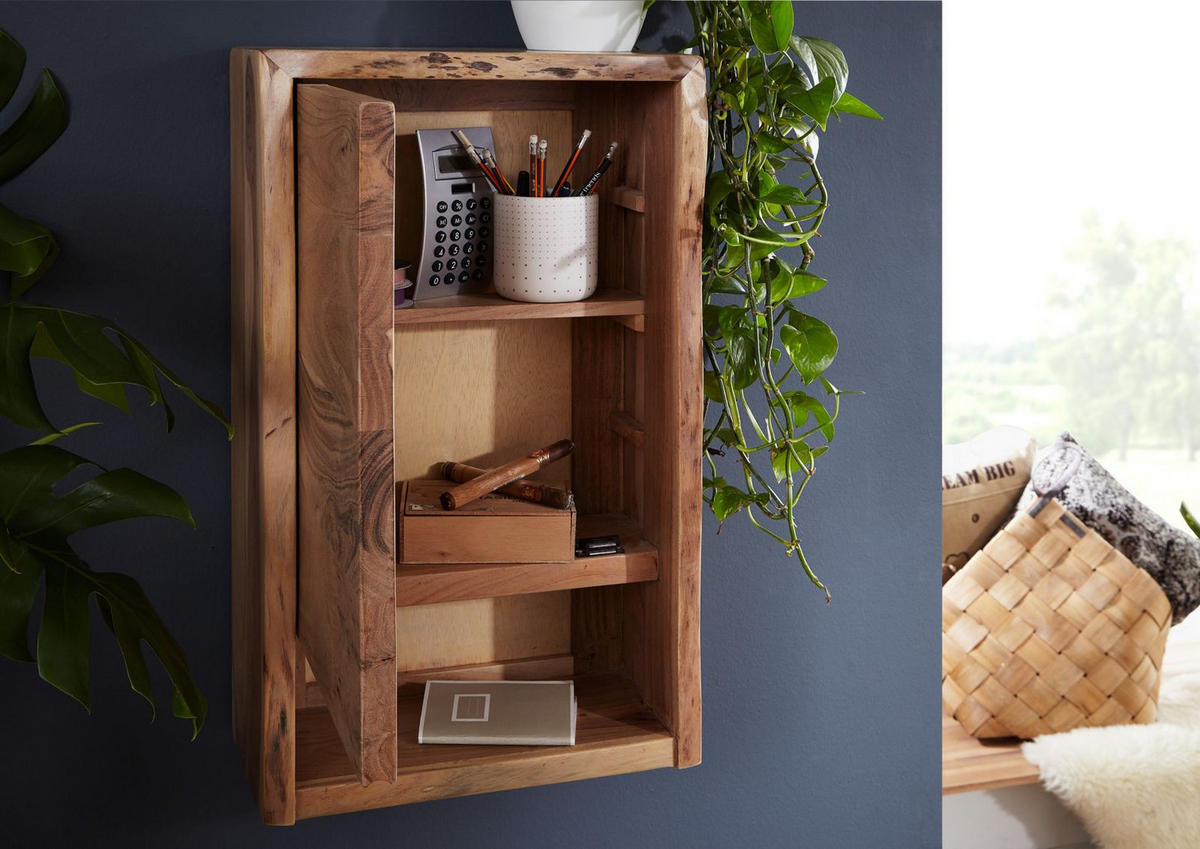 HÄNGESCHRANK Akazie 40x20x70 natur lackiert PURE ACACIA #612 - Naturfarben, Holz (40/70/20cm) - Massivmoebel24