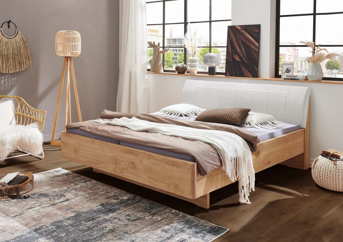 SCHLAFZIMMER Arden mit teilmassiver Erle und Weißglas 4-teilig mit Drehtürenschrank, Doppelbett 180x200cm, zwei Nachttische - Braun, Holzwerkstoff (80/200/120cm)