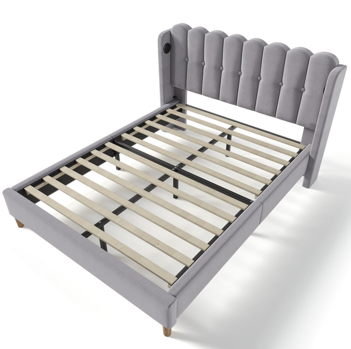 POLSTERBETT 140/200 cm Grau aus Leinen mit USB- und Typ-C-Ladefunktion - Grau, Textil (140/200cm) - OKMYHOME