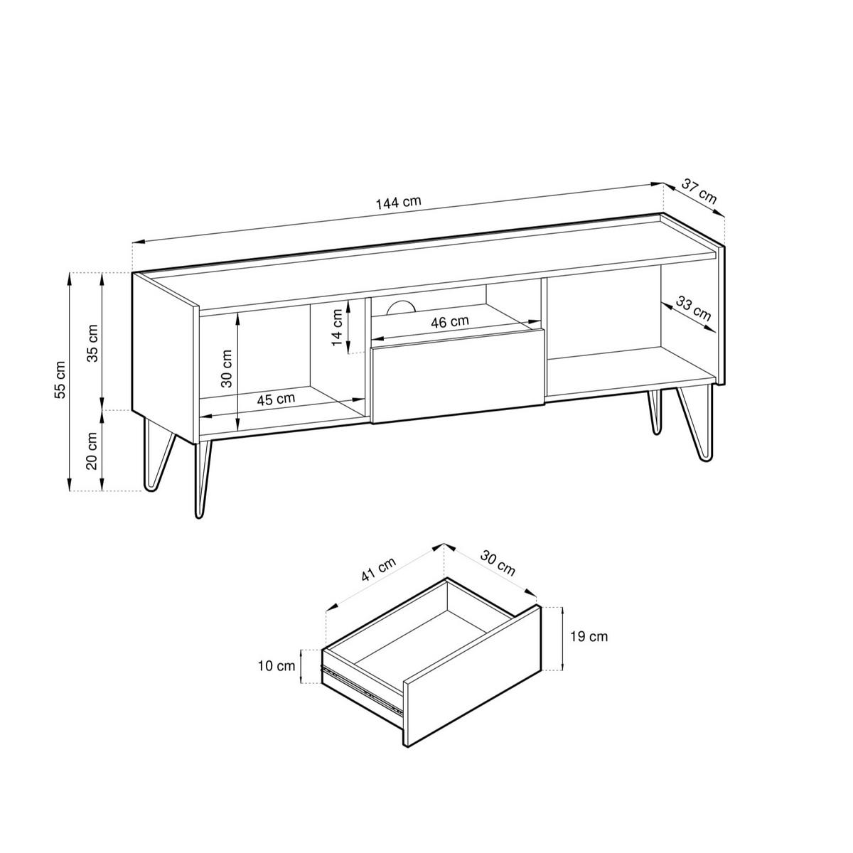 LOWBOARD ARMONIA 144x37x55 cm mit 1 Schubladen und 2 Türen Schwarz - Schwarz, Holzwerkstoff (144/55/37cm) - MASSENO
