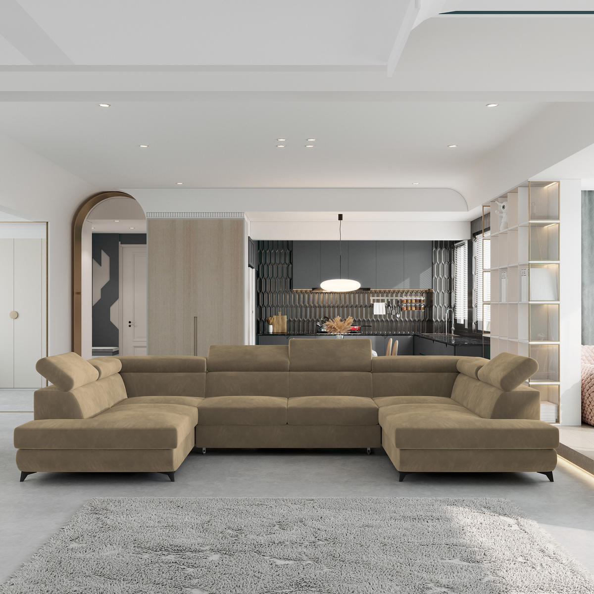 ROHOVÁ SEDAČKA VINTESSA béžová - černá/béžová, kov/dřevo (323/190cm) - MASSENO