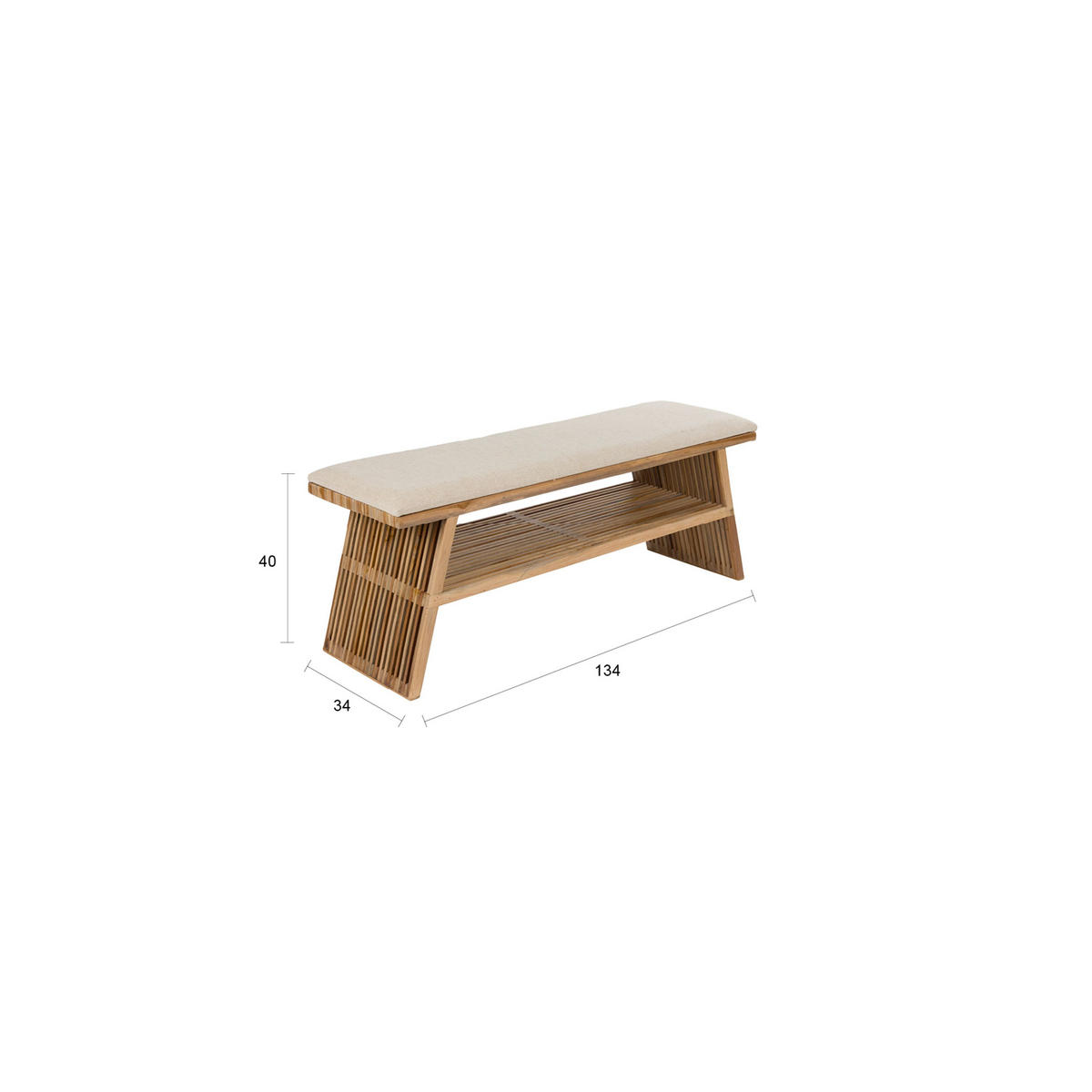 SITZBANK Djia 134x34x40 cm - Creme/Braun, Holz (110/40/34cm) - Housecraft Living