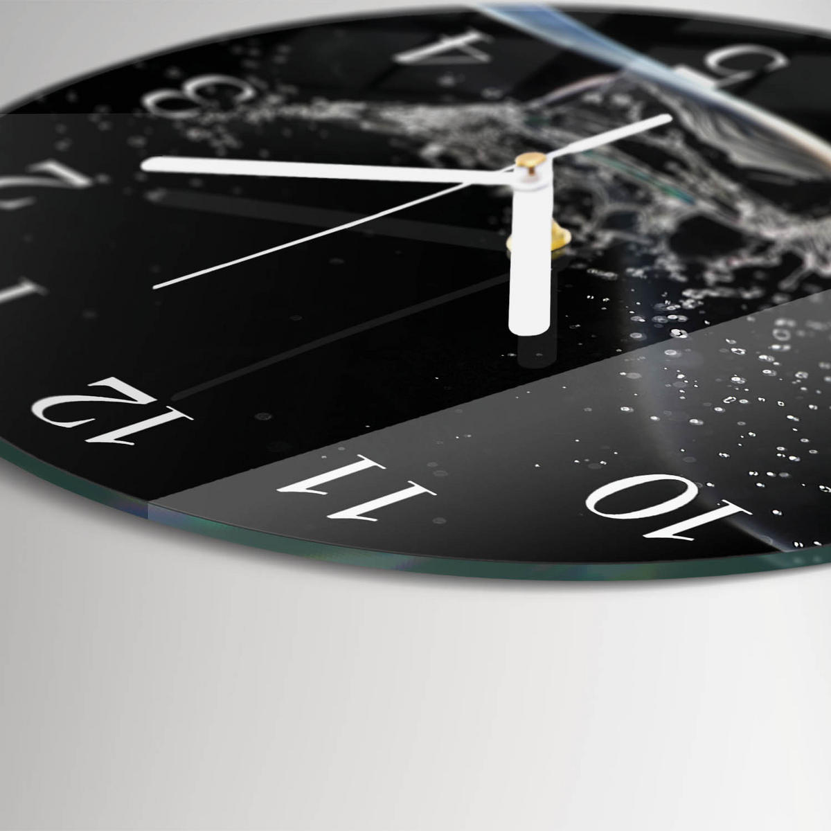 WANDUHR fi30 cm - Wasser - Schwarz, Glas (30/30/0.4cm) - TULUP