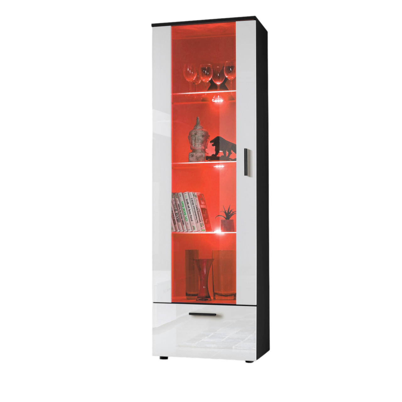 VITRINE ALESSANDRIA, Weiss, LED Mehrfarbige - Schwarz/Weiß, Glas/Holzwerkstoff (60/192/42cm) - Komodee