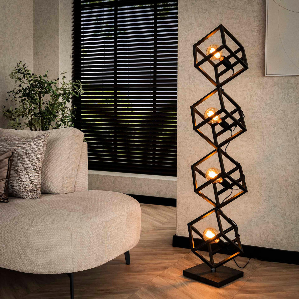 STEHLEUCHTE Cube Schwarz 35/35/150 cm - Schwarz, Metall (35/35/150cm) - Hoyz Collection