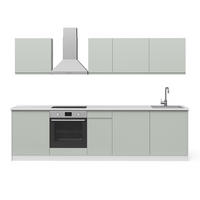 KÜCHENZEILE R-Line, Pastellgrün/Weiß, 280 cm Arbeitsplatte Satin - Pastellgrün/Weiß, Holzwerkstoff (280/206.8/60cm) - Vicco