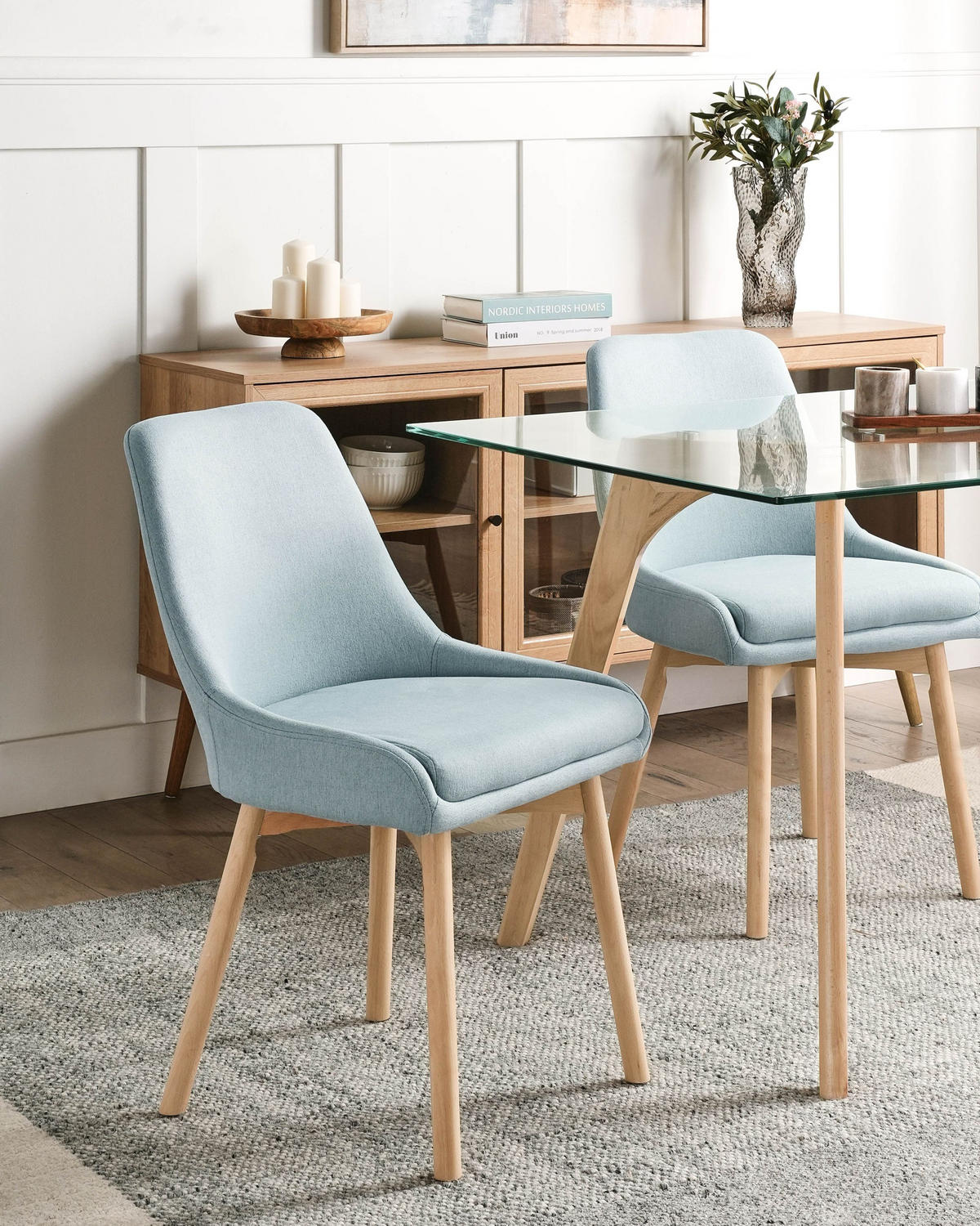 ESSZIMMERSTUHL 2er-Set Hellblau Melfort - Blau/Braun, Textil (49/82/58cm) - Beliani