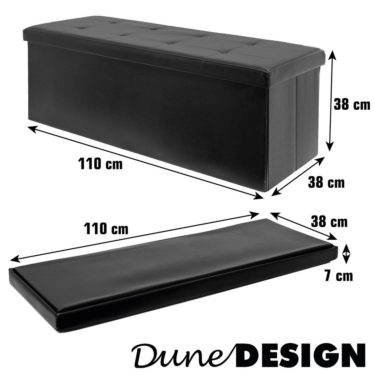 SITZBANK mit Stauraum, 110 cm, 120 Liter, Schwarz - Schwarz, Kunststoff (38/38/110cm) - Dunedesign
