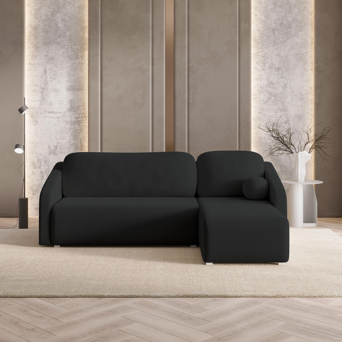 ROHOVÁ SEDAČKA MARELLO černá - šedá/černá, dřevo/textil (220/143cm) - MASSENO