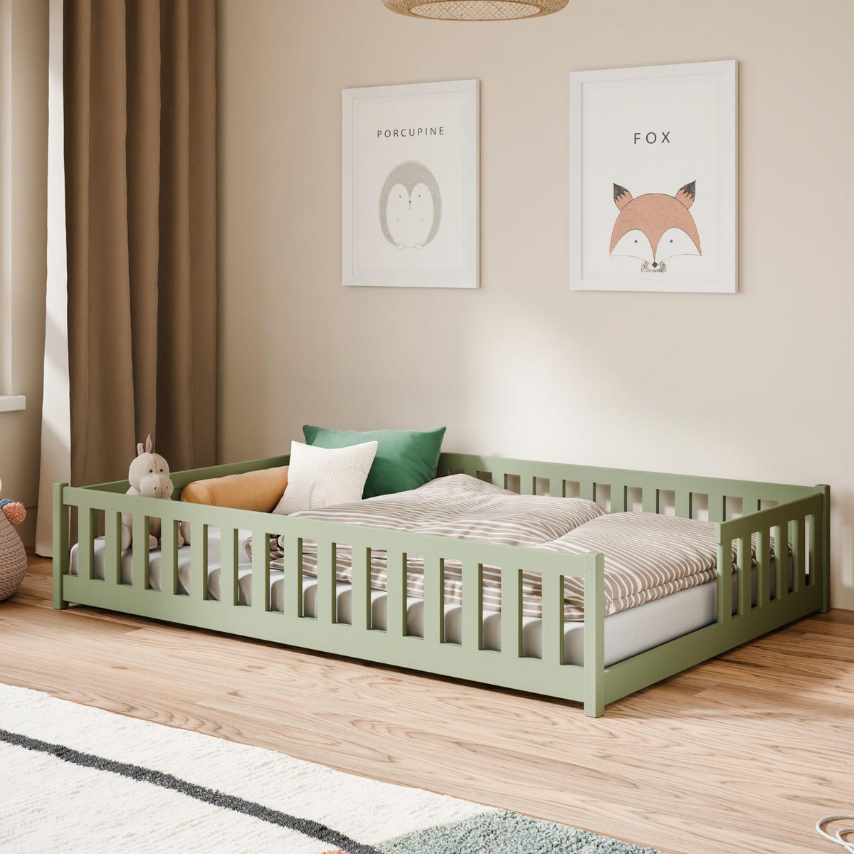 BODENBETT 140x200 cm in Olivgrün - Olivgrün, Holz (140/200cm) - Kids Collective