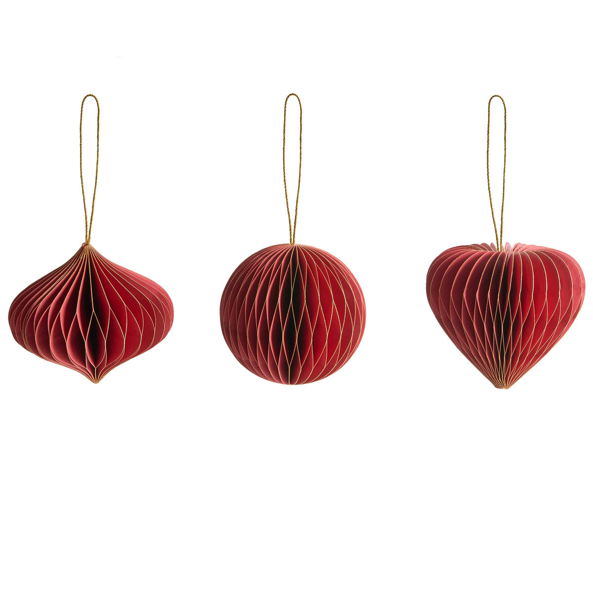 WEIHNACHTSBAUMSCHMUCK 18er Set Papier Rot Susa - Rot, Papier (12/10/12cm) - Beliani