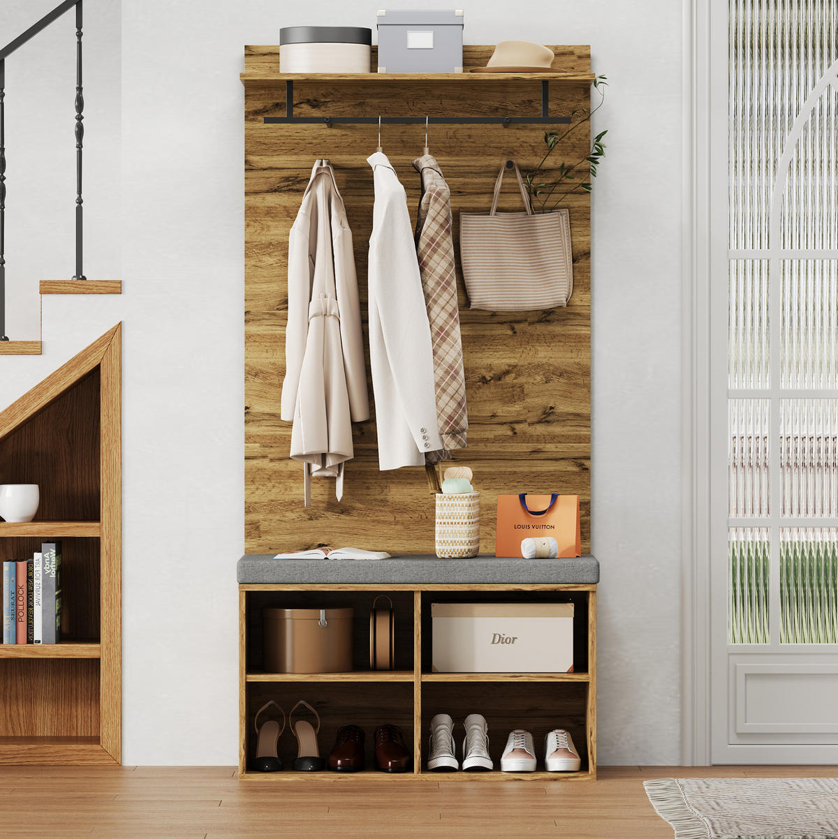 GARDEROBENSET mit Schuhbank 84 x 35 x 175 cm Holzoptik Eiche - Braun, Holzwerkstoff (37/175/84cm) - Beauniv
