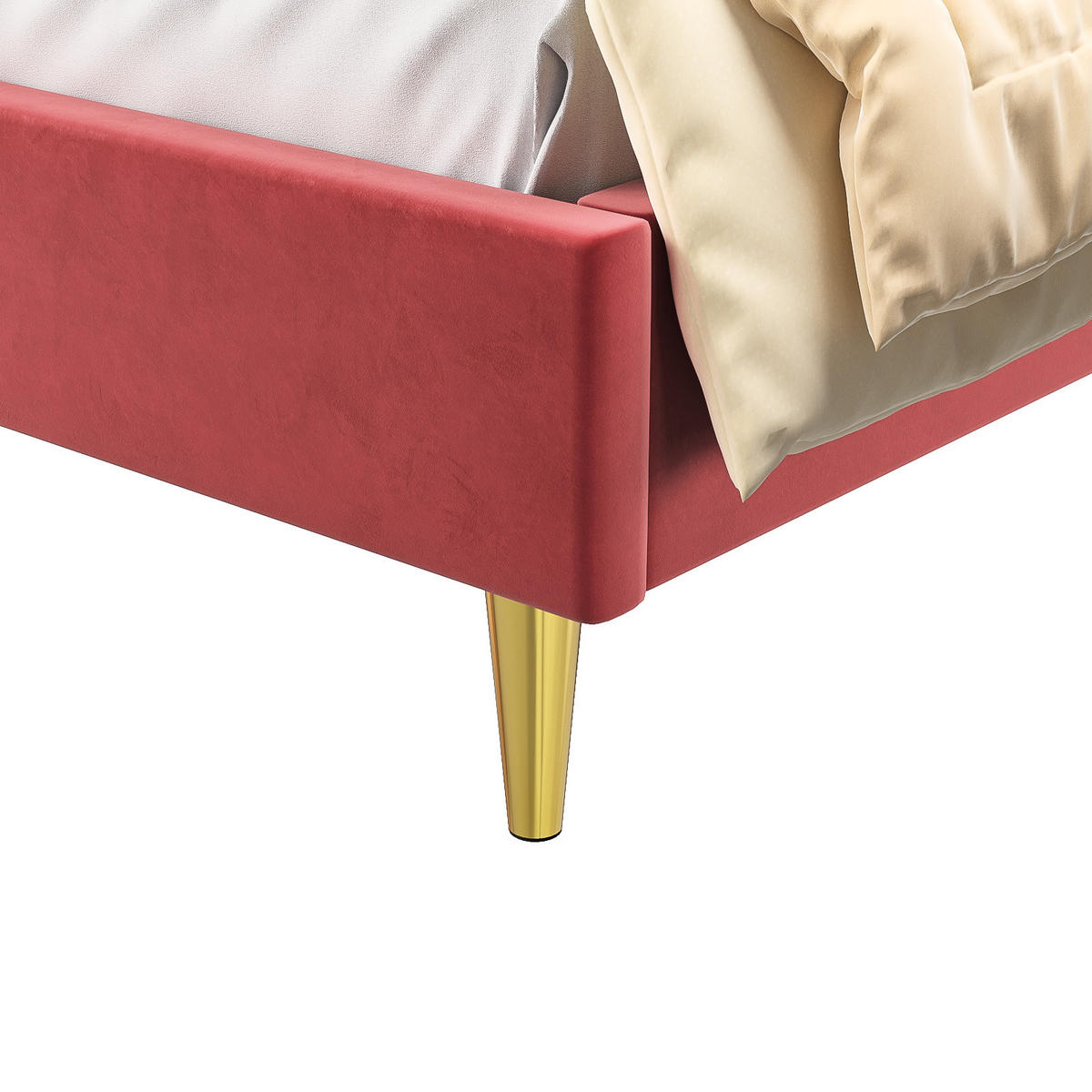 POLSTERBETT 140x200 cm, Blumenform-Kopfteil, Samt - Rot, Textil/Metall (140/200cm)