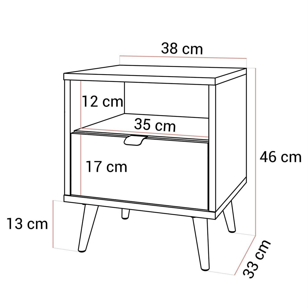 NACHTTISCH ALDO mit LED-Beleuchtung Kaschmir - Kaschmir, Holzwerkstoff (38/46/33cm) - Lookway