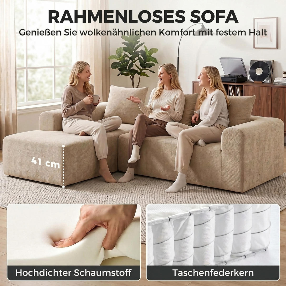ECKSOFA Polyester Beige - Beige, Textil (178/242cm) - HOMCOM
