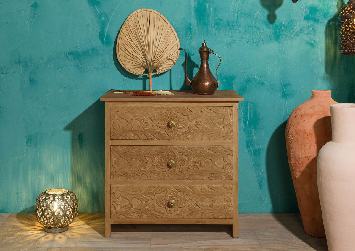 KOMMODE Mango 80x48x78 natur lackiert KASHMIR #107 - Braun, Holz (80/78/48cm) - Massivmoebel24