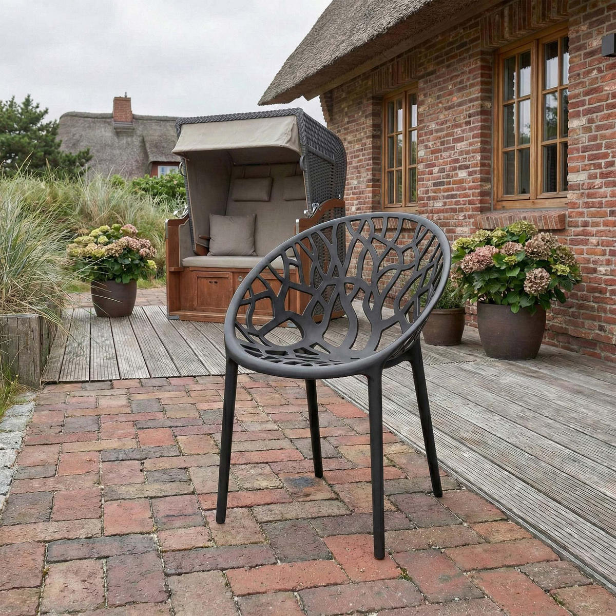 GARTENSTUHL Kunststoff Schwarz - Schwarz, Kunststoff (59/80/60cm) - CLP