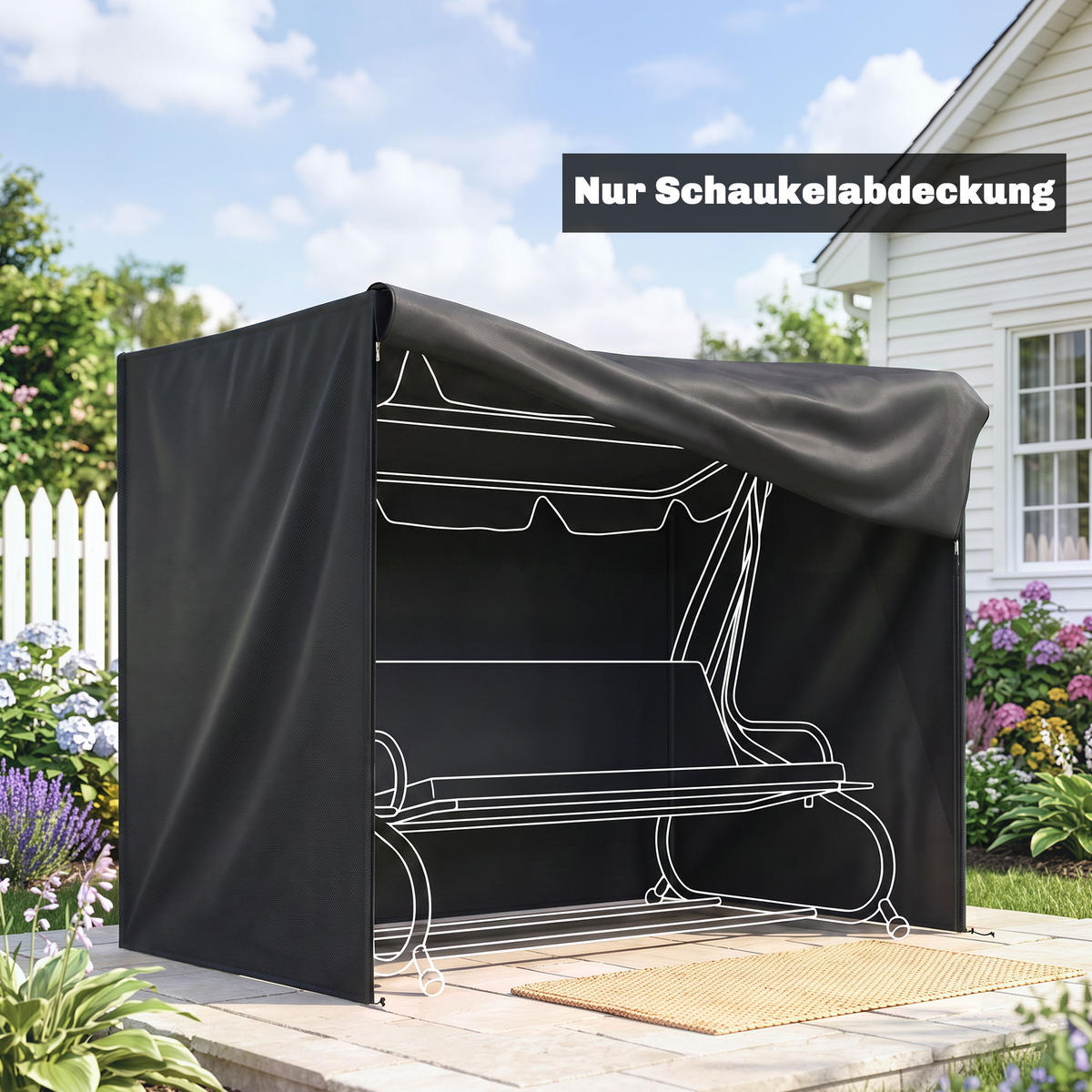 ABDECKUNG Hollywoodschaukel, Schwarz - Schwarz, Textil (125/172/220cm) - Outsunny