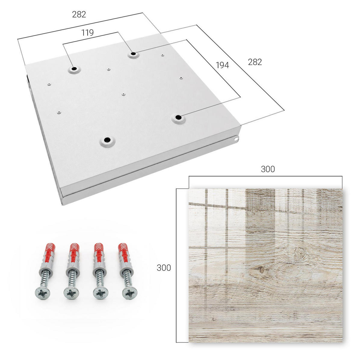 SCHLÜSSELBOX Weiß 30x30 cm – Türöffnung nach rechts - Holzstruktur - Beige, Metall (30/30/5cm) - TULUP