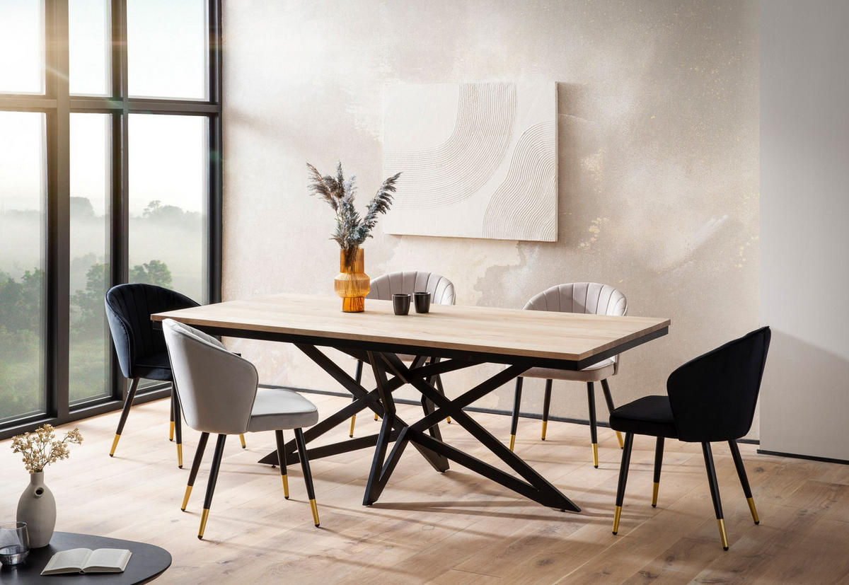 ESSZIMMERTISCH – Akazie Massivholz Metall 200x100x77 cm Sterngestell - Schwarz/Akaziefarben, Holz/Metall (100/200/77cm) - KADIMA DESIGN