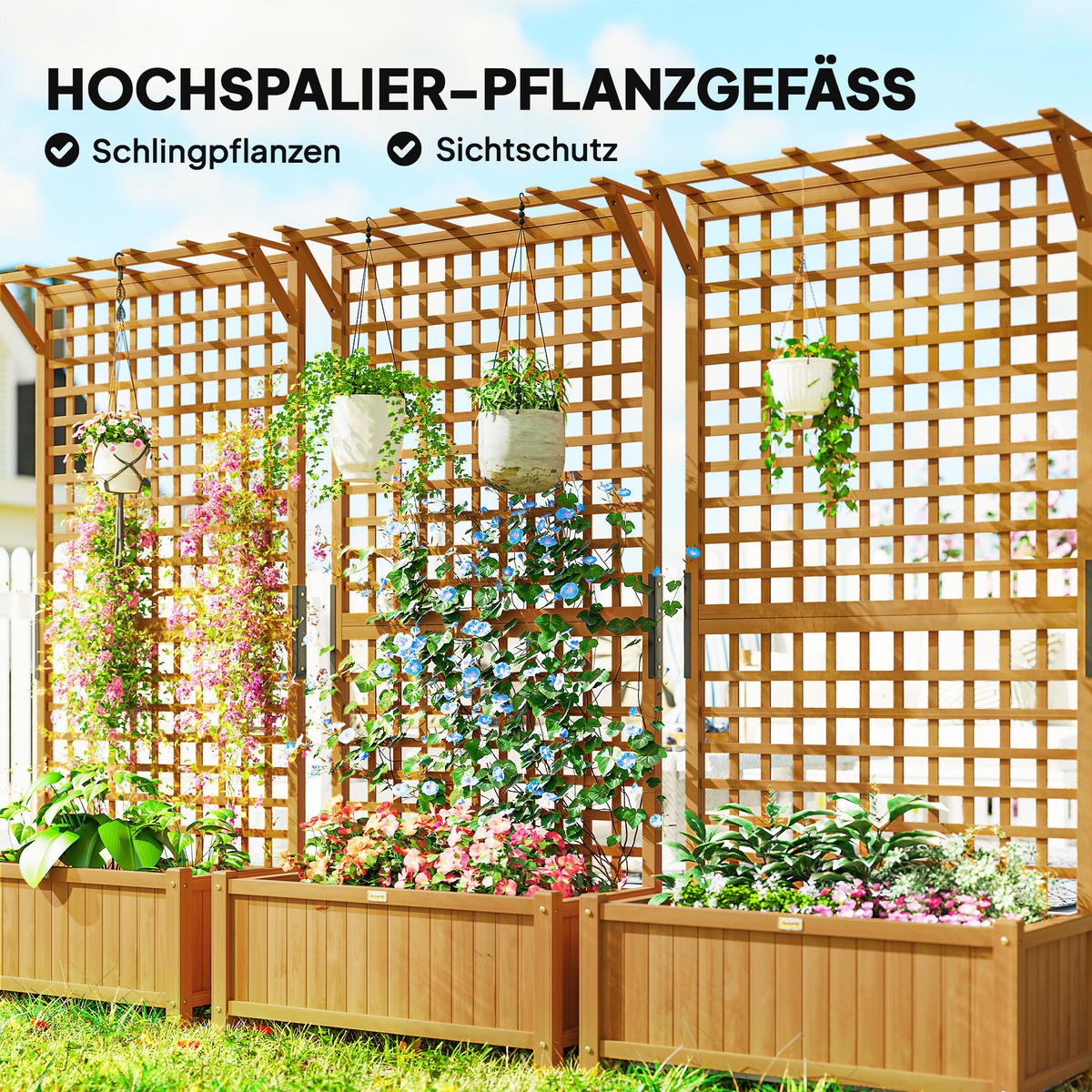 HOCHBEET Pflanzkasten mit Rankgitter, Spalier Pflanzkübel Blumenkasten Holz - Gelb, Holzwerkstoff (45/183/90cm) - Outsunny