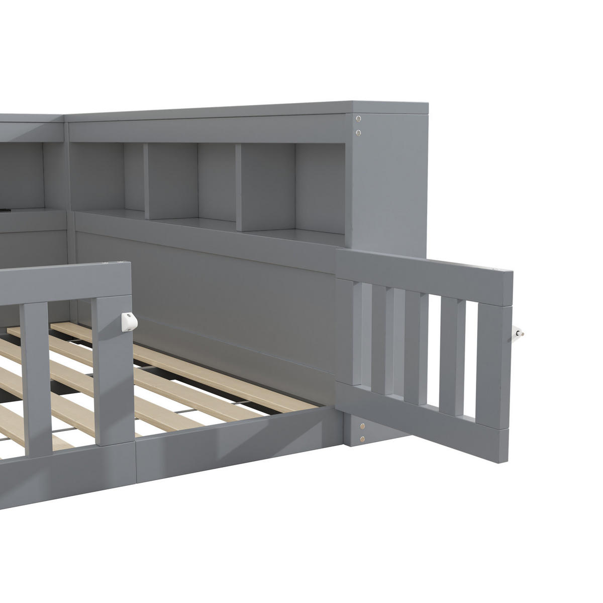 KINDERBETT Tagesbett 140/190 cm aus Spanplatte und MDF mit USB, Steckdose und Stauraum Grau - Grau, Holzwerkstoff (140/190cm) - Modenvie
