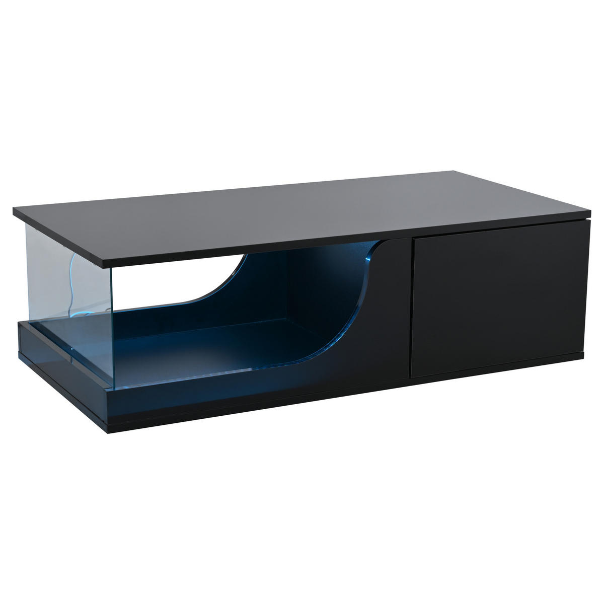 COUCHTISCH Schwarz 100/50/30 cm mit Glas-Element, LED und Schubladen - Schwarz, Holzwerkstoff (50/100/30cm) - PANGIVO
