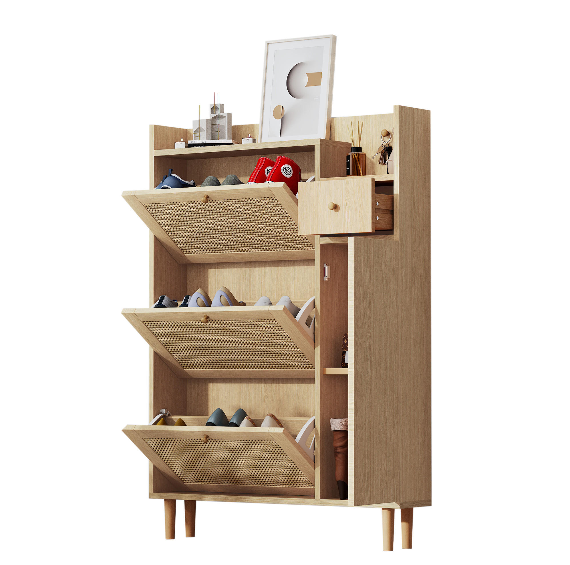 SCHUHSCHRANK 90/125/17 cm Natur aus MDF mit 3 Klappen und 1 Schublade - Naturfarben, Holzwerkstoff (90/125/17cm) - OKMYHOME