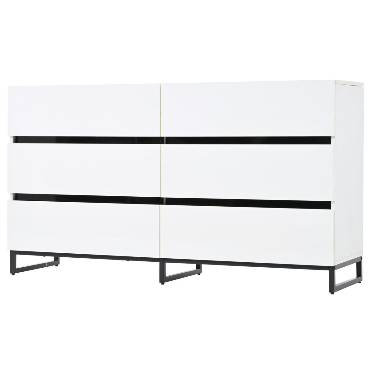 SIDEBOARD 140/39,5/78,5 cm Weiß/Schwarz aus Spanplatte mit 6 Schubladen - Weiß, Holzwerkstoff (140/78.5/39.5cm) - OKWISH