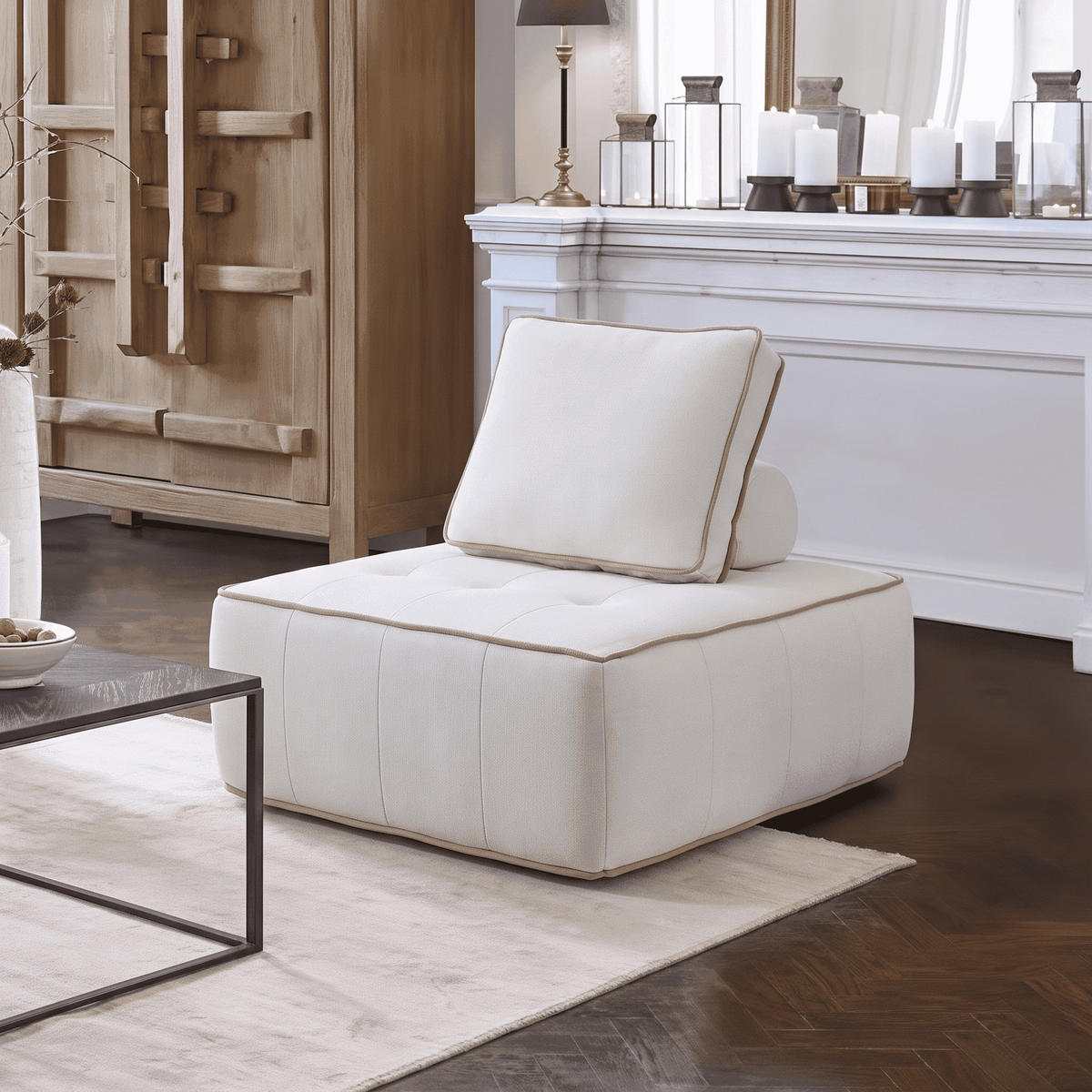 SESSEL Zen Weiß und Sand 1-Sitzer - Beige/Weiß, Textil (100/75/100cm) - COCO Living