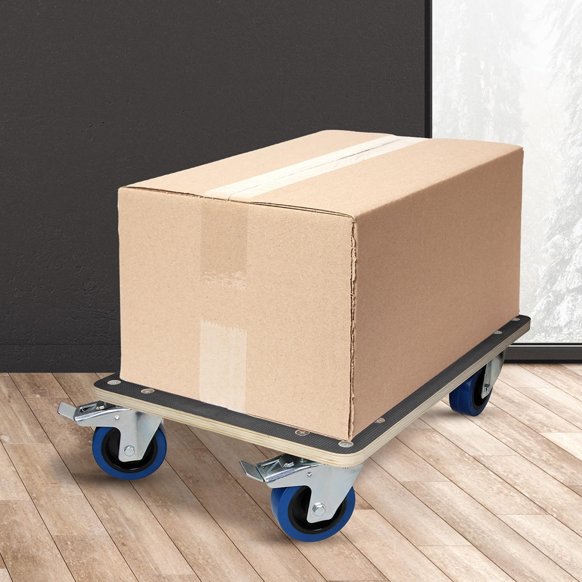 TRANSPORTROLLER 2er Set mit 4 Rollen 2 mit Bremsen 40x60 cm Traglast 800kg Siebdruck Holzplatte Black - Dunkelgrau, Holzwerkstoff (40/60/14.5cm) - ECD-Germany