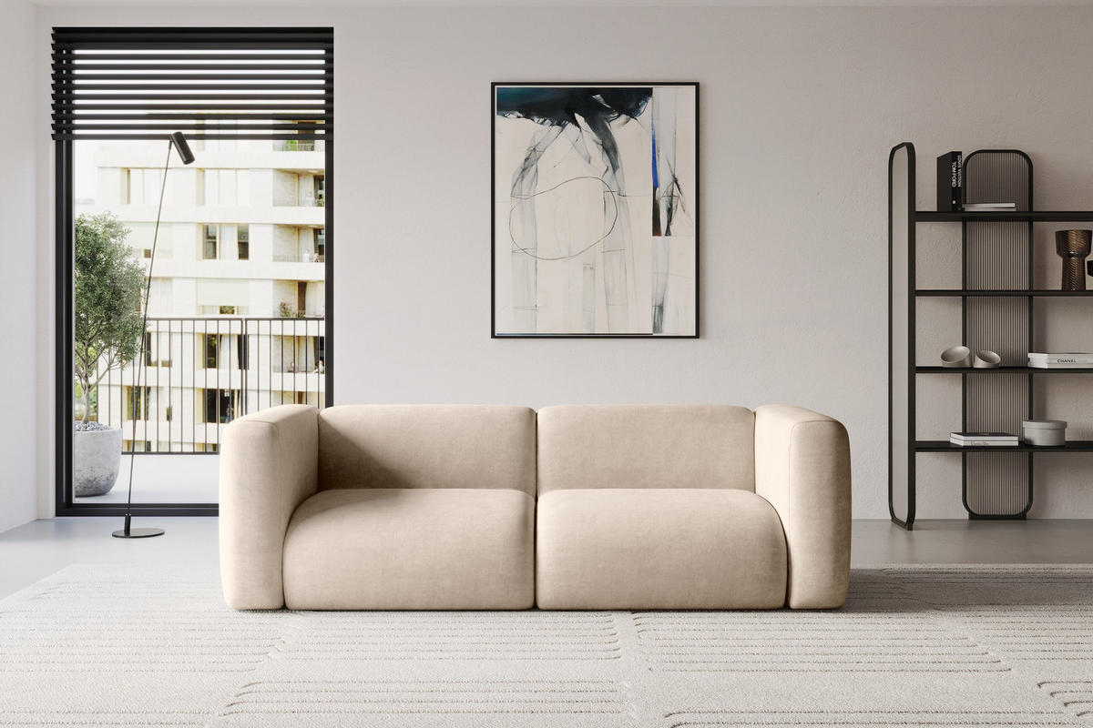 MODULARES Sofa 2-SITZER MIRA-S1 228x89x70 Beige cm Velours - Greige/Beige, Holzwerkstoff/Kunststoff (228/70/89cm) - ALTDECOR