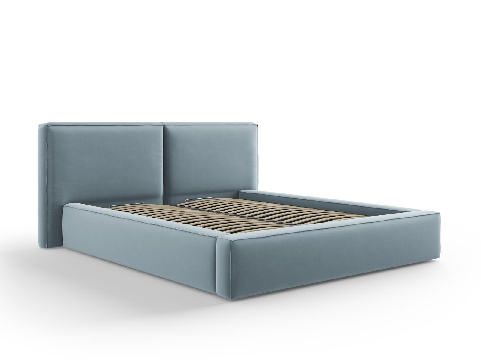 BETT mit Bettkasten und Kopfteil Jodie aus Samt hellblau 160x200cm - Hellblau, Textil (160/200cm) - Micadoni