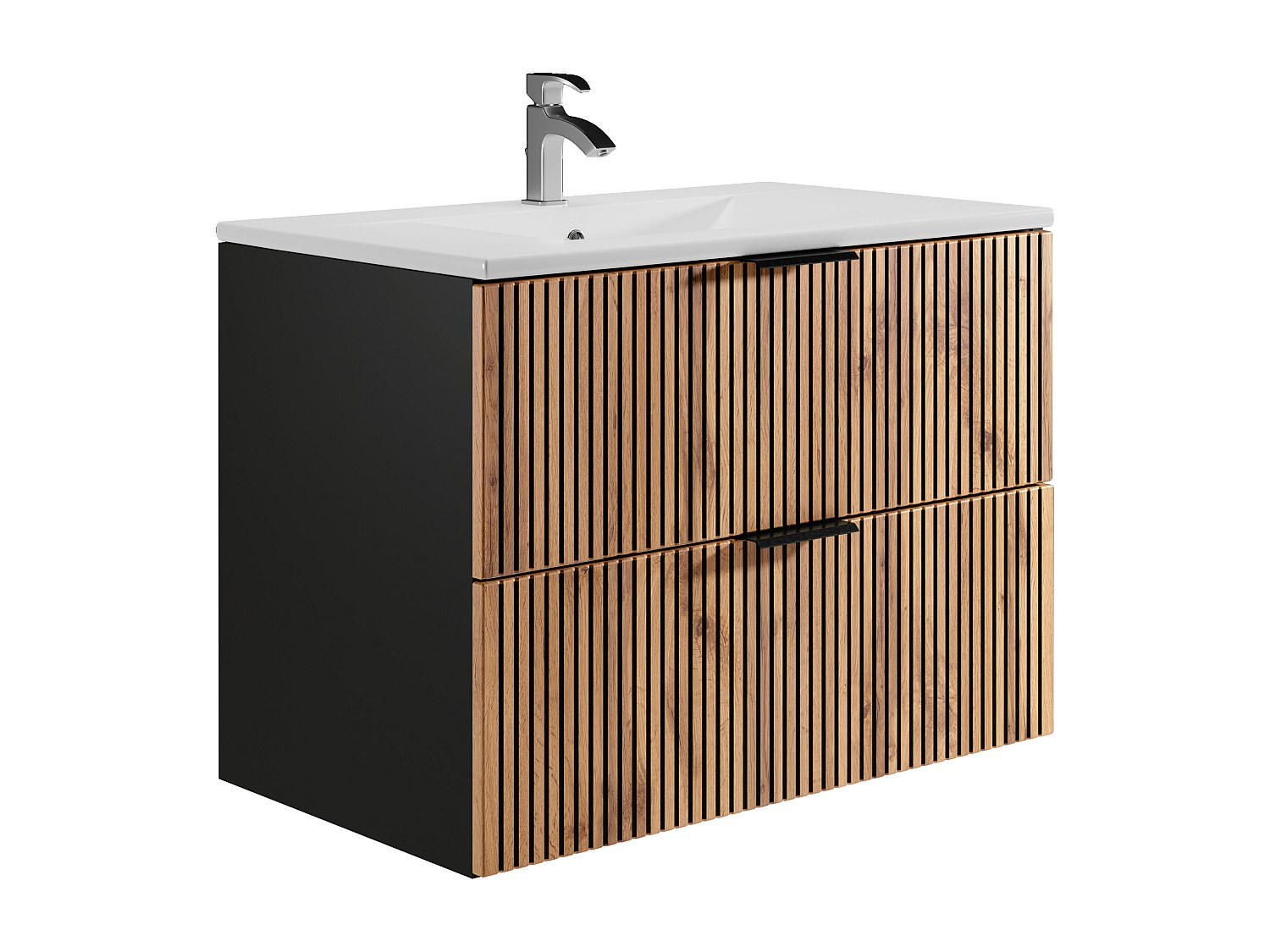 EINZELWASCHTISCH - 80cm x 46cm - MDF - schwarz, naturfarben hell - MADELA - Schwarz, Holz (80/57/46cm) - Vente-Unique