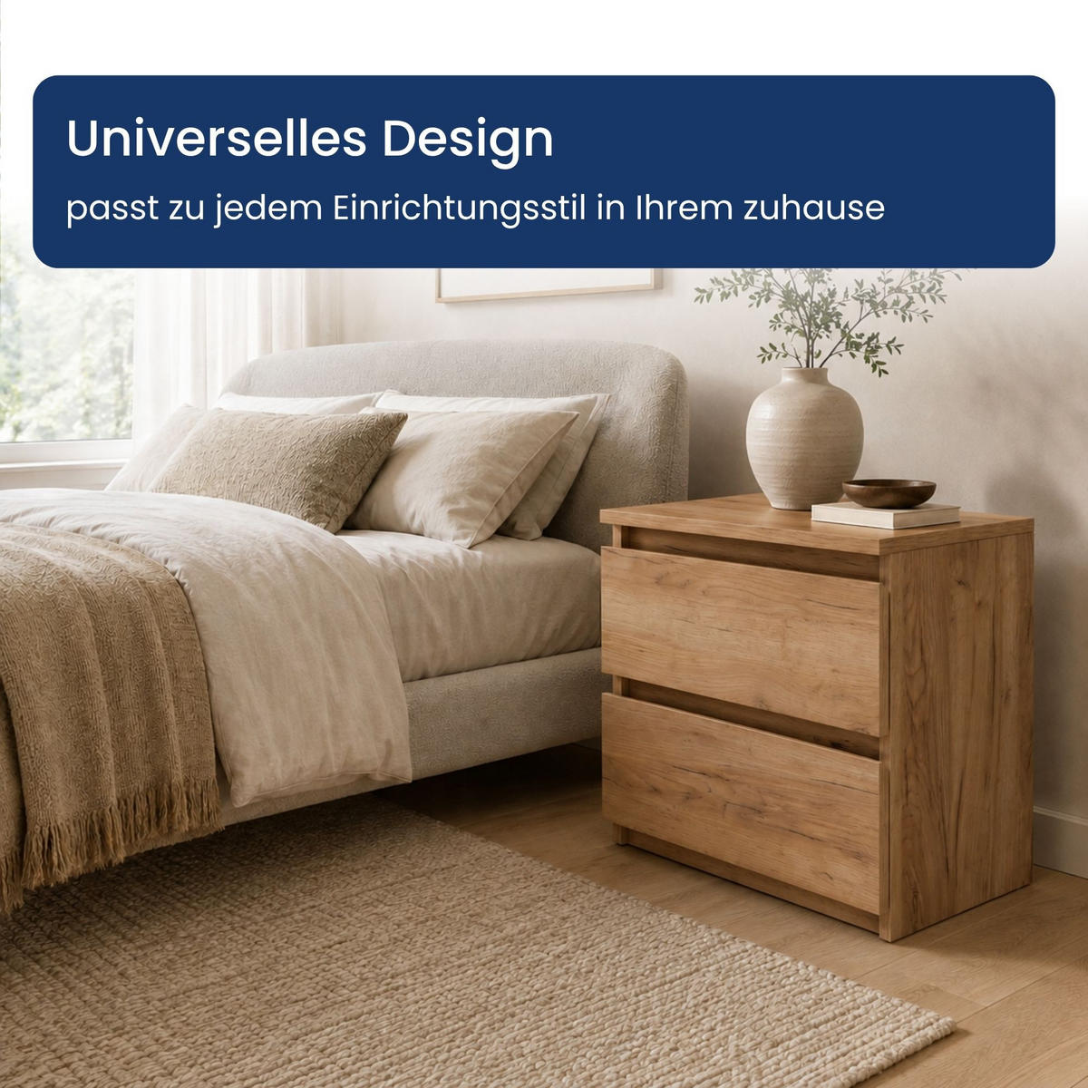 NACHTTISCH mit zwei Schubladen in Craft-Eiche - Naturfarben, Holzwerkstoff (40/40/30cm) - Home Collective
