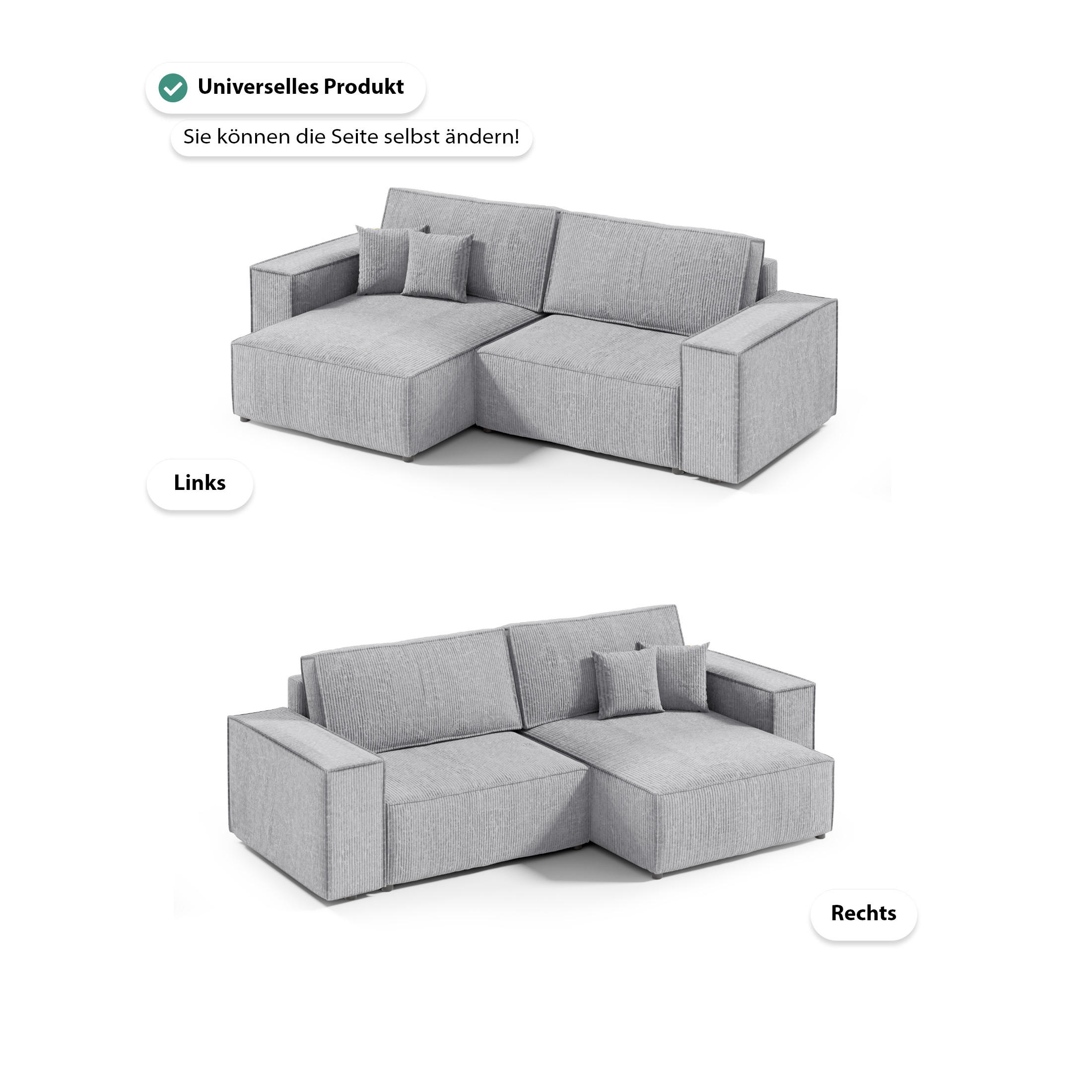 ECKSOFA Schlaffunktion Sekwana mini Grau - Grau, Textil (148/257cm) - Fedve