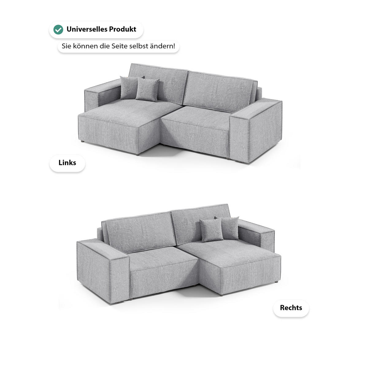 ECKSOFA Schlaffunktion Sekwana mini Grau - Grau, Textil (148/257cm) - Fedve